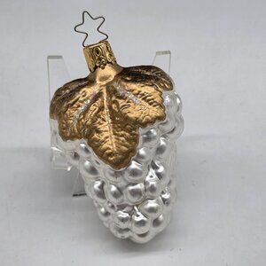 Inge Glas Grapes German Glass Christmas Ornament Silver 3"